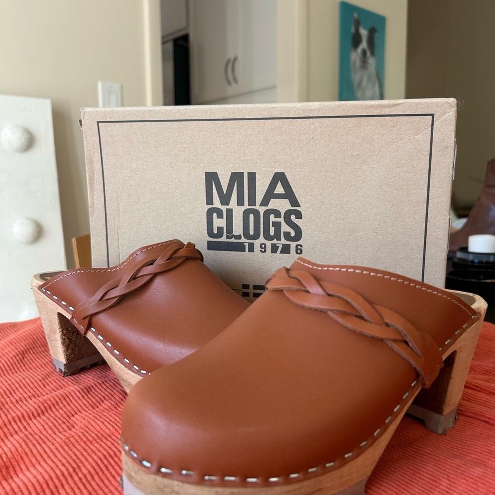 MIA Tan Braided Leather Clogs
